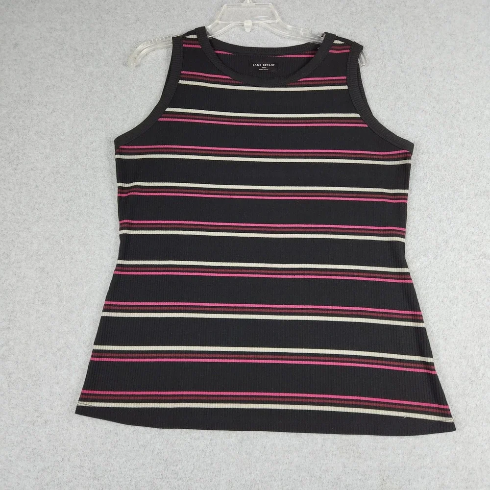 Lane Bryant Cardigan Top Set Womens 18/20 Black Pink Striped Ribbed Knit Stretch